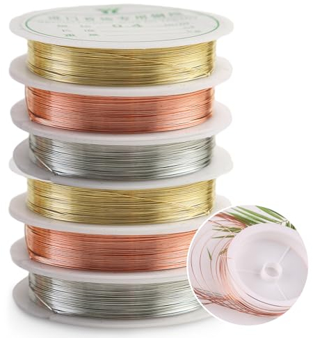 Lithyc 6 Rollen Basteldraht, Kupferdraht, Basteldraht, Basteldraht DüNn, Dekodraht, Perlendraht Schmuckdraht Zum Perlenarbeiten,Basteln und Zur Schmuckherstellung (3 Farben)