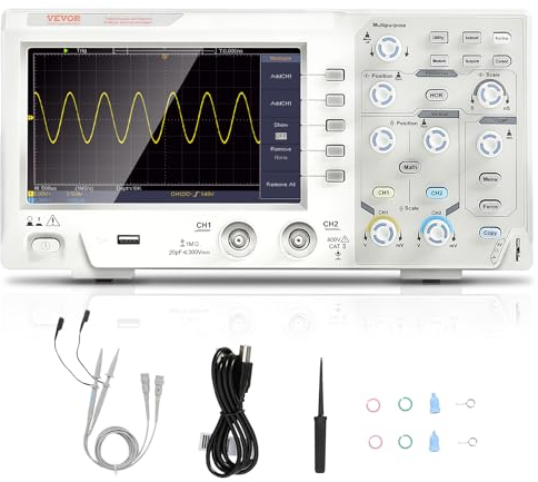 VEVOR Handheld Oszilloskop Digital Multimeter Zweikanal 100 MHz Bandbreite 1 GS/S High Sampling Professional Farbbildschirm Oszilloskop, Mini-Oszilloskop Datenspeicherfunktion Matheberechnung