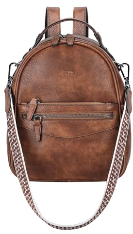 RAVUO Rucksack Damen Klein, Elegant Cityrucksack Kleiner Lederrucksack 2 in 1 Handtasche Damen-Rucksackhandtaschen Braun