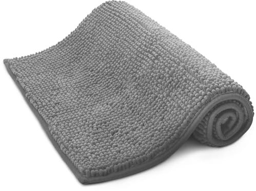 KEPLIN Non-Slip Bath Mat - Soft and Comfortable Microfibre Mat with Machine Washable Design - Water Absorbent and Quick Drying to Keep Bathroom Hygienic and Clean (Light Grey, 50x80cm)