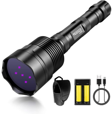 KEENZO UV500 leistungsstarke UV-Taschenlampe, 365 nm, ultraviolett, 5 LEDs, leistungsstarke Schwarzlicht-Taschenlampe für Haustierurinsuche und Mineralien, Antik-Erkennung, Skorpionsuche usw