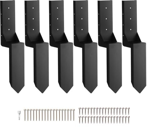 VEVOR Kit de réparation de poteau de clôture, 6 pcs, support de poteau en acier robuste, intérieur 89 x 89 mm, piquet d'ancrage au sol pour réparation de poteau de clôture en bois incliné ou cassé