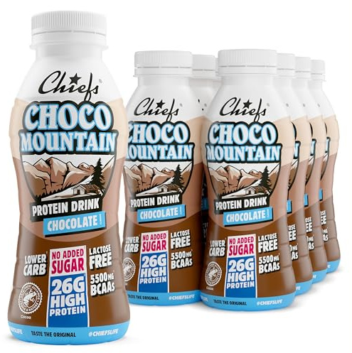 CHIEFS High 26g Protein Shake - Chocolate Flavour - No Added Sugar - Lactose-free - Gluten Free - Lower Carb - Ready to Drink - 8x330ml Bottles