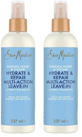 SheaMoisture Multi-Action sans rinçage Hydrate & Repair pour les cheveux extrêmement secs et fragiles Miel de Manuka et Yaourt 2 x 237 ml