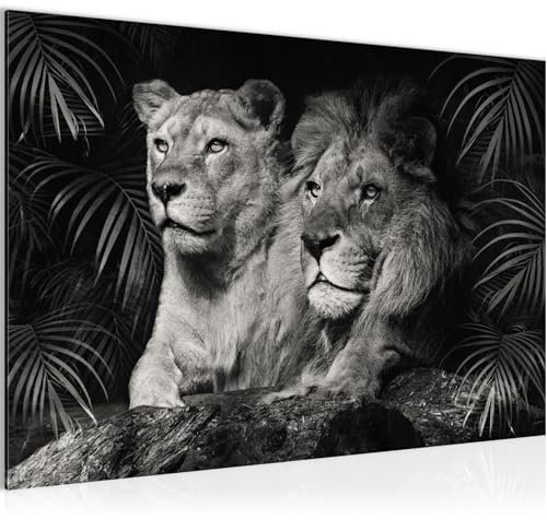 Runa Art Bild Löwin und Löwe Modern Wandbilder Wohnzimmer Schlafzimmer - Made In Germany - Afrika Tiere Schwarz Grau Flur 053315a