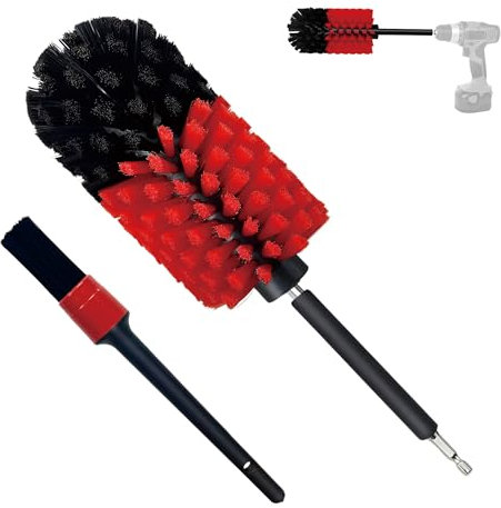 Brosse pour jantes de voiture et perceuse-visseuse sans fil, kit de nettoyage doux pour toutes les jantes, livrée avec brosse de détail