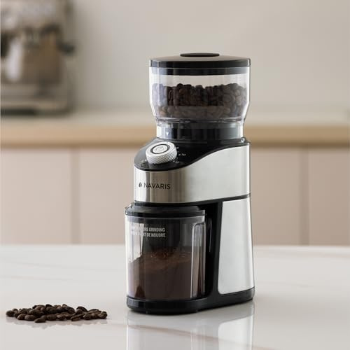 Navaris Kaffeemühle Elektrisch mit Kegelmahlwerk - Elektrische Kaffeemühle für Siebträger Filterkaffee French Press - Kaffee Mühle Espressomühle - Coffee Grinder