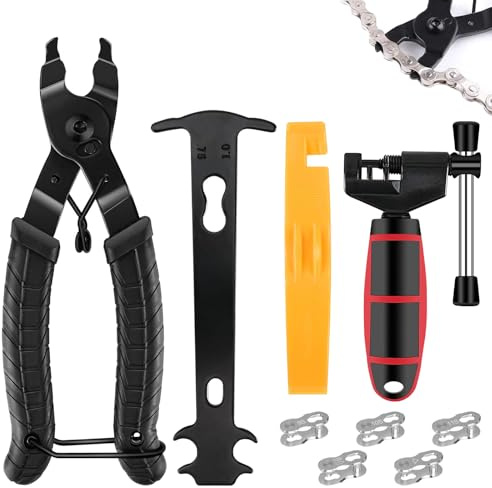9 Stk Kettennieter Fahrrad Set,Fahrradkette Werkzeug,Kettenschloss Zange,Kettenzange,4 Paar Fahrradketten Nieten,Reifenheber,Kettenlehre,Kettenwerkzeug Fahrrad für 6-12 Fach Fahrradkette Reparatur Set