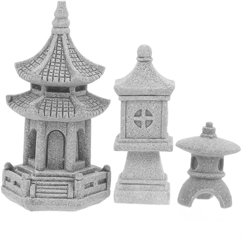 SUPVOX 3 Piezas Figuras de Pagoda y Pabellón Piedra para Jardín Ornamentación de Paisaje y Ligera Decoración Miniatura Zen para Interior y Exterior