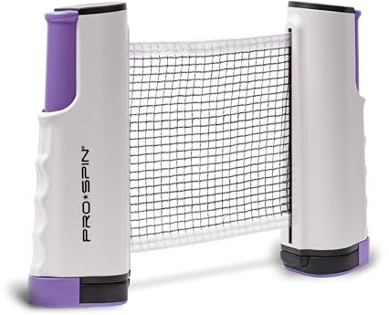 PRO-SPIN Tischtennisnetz | Ausziehbares Ping Pong Netz für jeden Tisch | Tragbares Tischtennisnetz verstellbar für Zuhause, Büro, Outdoor und Reisen (Lila, 1-Pack)