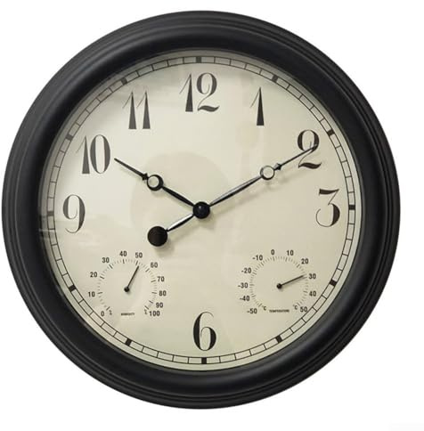 Snowchecking 38,1 cm Outdoor-Uhr, wasserdicht, mit Thermometer und Hygrometer, Vintage-Gartenuhr, geräuschlos, nicht tickend, für Terrasse, Pool, Hof (1 Stück)