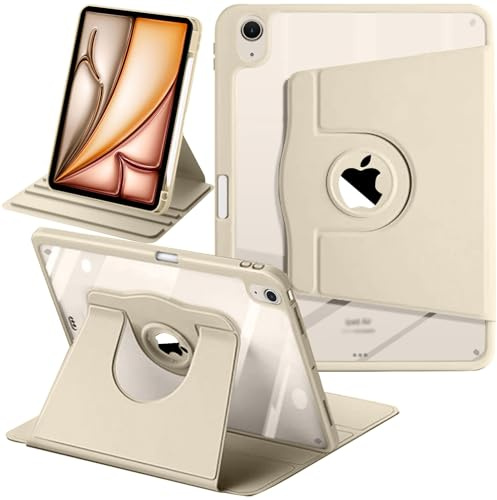 Roterande Fodral för iPad Air 11 Tum M4/M3/M2 (2026/2025/2024), Air 5/4 (2022/2020 5:e/4:e Gen 10,9 Tum) med Pencil Hållare, 360 Grader Roterande Stand Stötsäkert Case Klar Tillbaka, 3-Stjärnljus | Pennhållare 360 graders vridbar stativ stötsäkert skyddsfodral kristallklar transparent baksida flera betraktningsvinklar