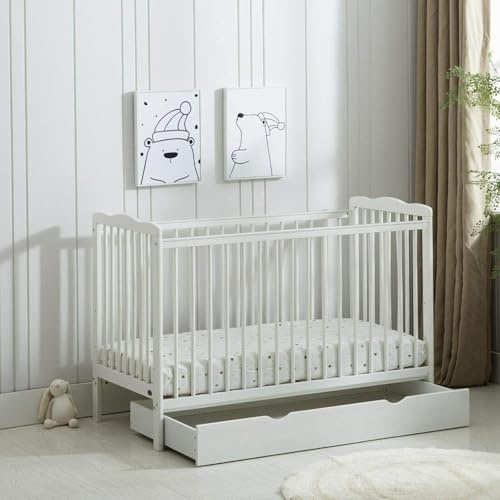 mcc direct Brooklyn Baby Cot Crib with Water Repellent Mattress & Wheeled Drawer [Grey/Cream White] (Cream White)