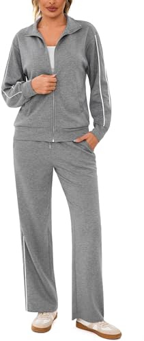 Terecey Survêtement Femme Bicolore Veste Zippée Pantalon Droit à Cordon | Toucher Doux et Extensible, Ceinture Réglable, Liberté de Mouvement, Fitness, Promenades, Sorties et Détente à la Maison