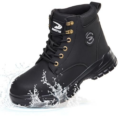 NACKINg Chaussures de Sécurité Hommes Femmes Imperméable Bottines de Sécurité avec Embout en Acier Légère Montante Chaussures de Travail Antidérapant Basket de Securite, Noir, EU 43