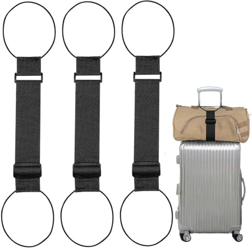 3Pcs Elastic Fastening Belt for Luggage, Adjustable Luggage Connector Straps for Suitcases, Luggage Strap for Attaching Bags to Suitcase Handle Travel Accessory(Black)
