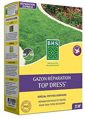 BHS GRE500 Top Dress Réparation de pelouse | 500 g | 20 m² | Graines enduites pour une meilleure adhérence au sol, plastique