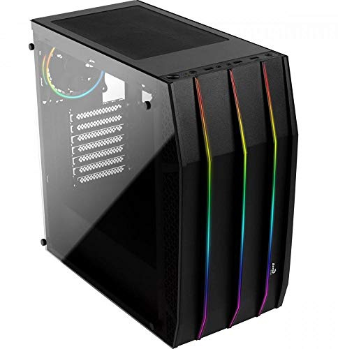 Aerocool KLAW - Caja PC, ATX, cristal templado, RGB frontal, 3 ventiladores RGB, negro