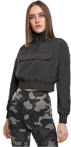 Urban Classics Dam Cropped Crinkle nylon Pull Over Jacka Windbreaker, svart, 3XL