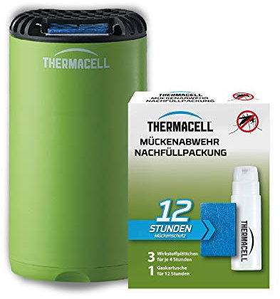 Thermacell - Dispositivo antizanzare Protect + 12 Ore di Ricarica, Innovativo Dispositivo antizanzare, dal Design Moderno, per Giardino, terrazza e Campeggio, Verde