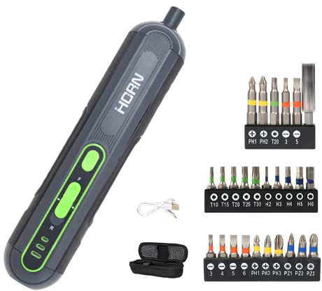 XYDESIGN 4V Cordless Small Electric Screwdriver Sets, 5N·M Adjustable Torque, Inductive Switch, Work Light, 25 Screwdriver Bits, Carrying Bag, DIY Home Precision Service