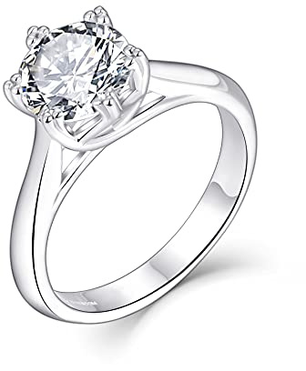 JO WISDOM Mujer Anillo Plata de Ley 925,Anillo Solitario Compromiso Boda Aniversario Promesa con Circonita Cúbica 5A de 8 mm,Bisutería para Mujer
