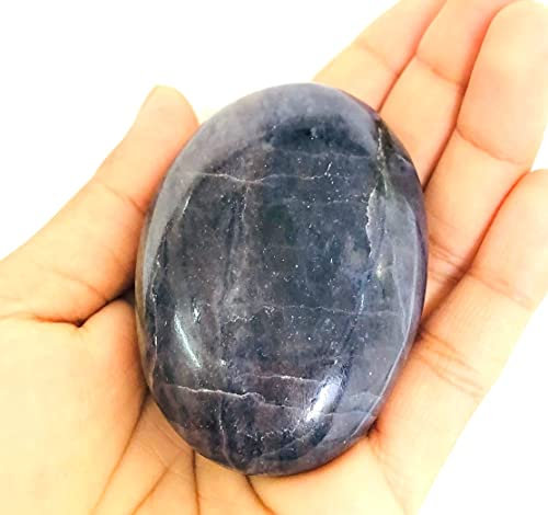 CRYSTALMIRACLE Piedra preciosa de iolita Piedra de palma Cristal Curación Reiki Bienestar Chakra Equilibrio Regalo Piedra de bolsillo Paz Hecho a mano