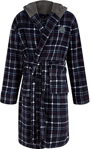 Tokyo Laundry Men's Checkered Soft Fleece Hooded Dressing Gown