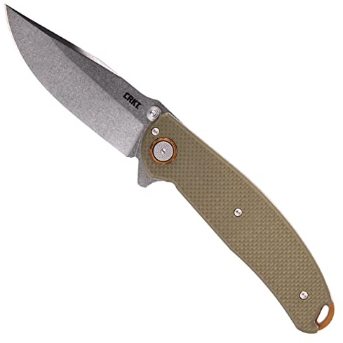 CRKT Butte Folding Pocket Knife: Everyday Carry, Plain Edge D2 Blade, Deadbolt Lock, IKBS Ball Bearings w/Deep Carry Pocket Clip 2471, OD green