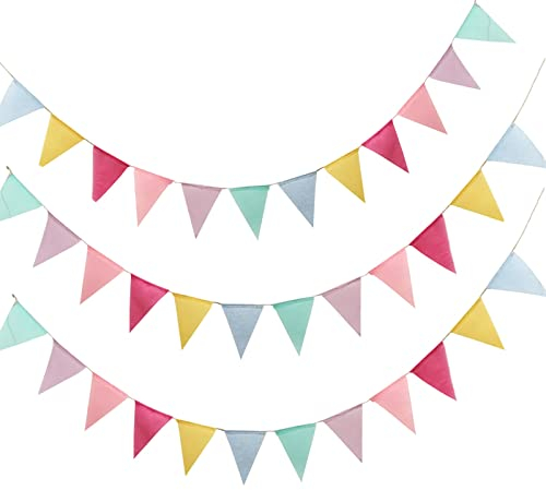 GoldRock Wimpelkette Outdoor Wetterfest - 3 Stück, 12m 36 Pcs Wimpel/Girlande - Stoff für Hochzeit, Party, Weihnachten, Geburtstag, Kinderzimmer Indoor Deko