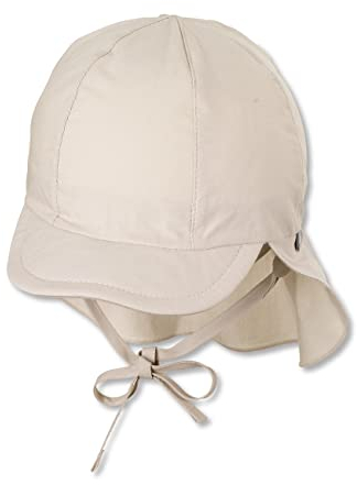 Sterntaler Schirmmütze Nacken - Unisex Baby- und Kinder Mütze mit Nackenschutz und einsteckbaren Ohrenklappen - UV-Schutz 50+ Sommermütze zum Binden - Popeline (Bio) Kopfbedeckung - beige, Größe 51
