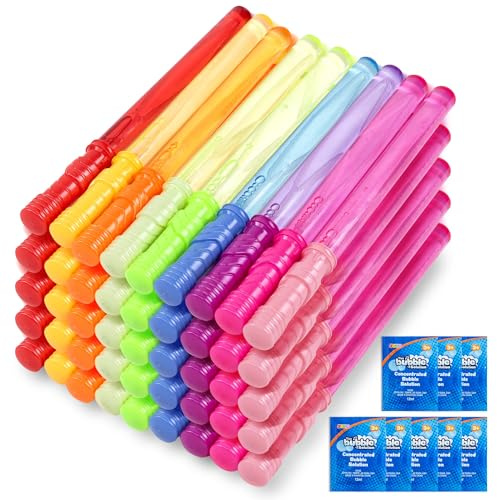 JOYIN 45 Packs Big Bubble Wand Set with Concentrated Solution Refills, 14.6 9 Colors Giant Bubble Wands for Summer Toy Party Favors Kids Birthday Pool Indoor and Outdoor Activities