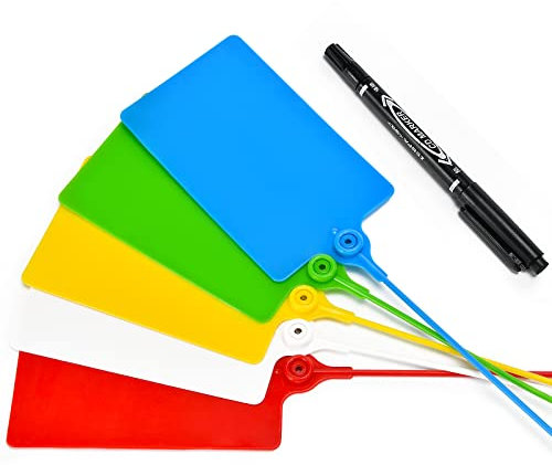 Lzbignun 100 Kunststoff-Etiketten, wasserdichte Versandanhänger zum Beschriften von Reißverschluss-Krawatten, Sicherheitssiegeln, große Blanko-Etiketten, beschreibbare Marker, Krawattenetiketten