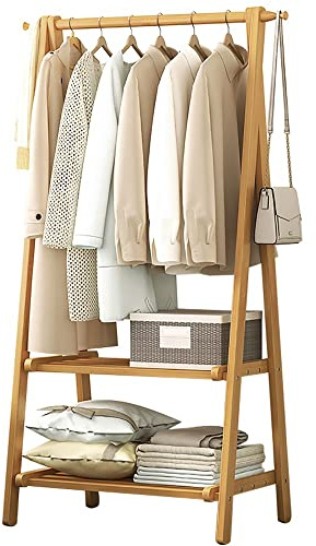 Perchero Burro de Bambú, Perchero de Pie Armario Abierto Madera con Raíles para Ropa, Percheros Burro para Dormitorio, Sala de Estar Oficina, Fácil Ensamblar