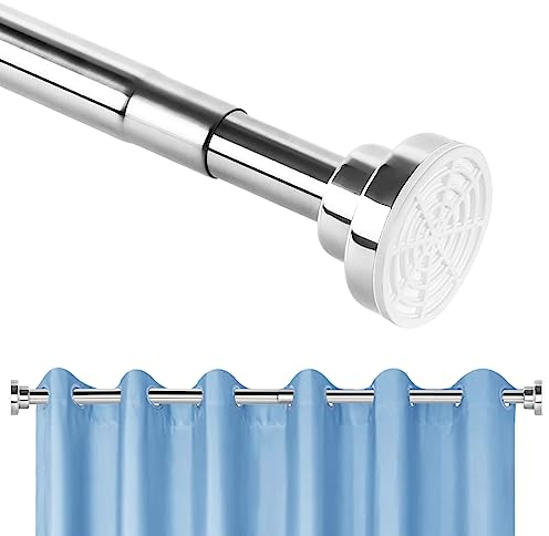 Feybey Extendable Curtain Tension Rod 105-190cm, Stainless Steel Telescopic Shower Pole No Drilling, Adjustable Rail Drill for Bathroom Kitchen Closet Door Net Voile, Silver, (SCR-1)