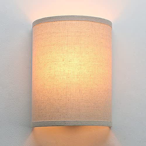 JIMUBEAM Industrial Sconce Wall Light Linen Fabric Decor, Vintage Night Light Wall Lamp Fixture with Fabric Shade for Bedroom Living Room Hallway Corridor