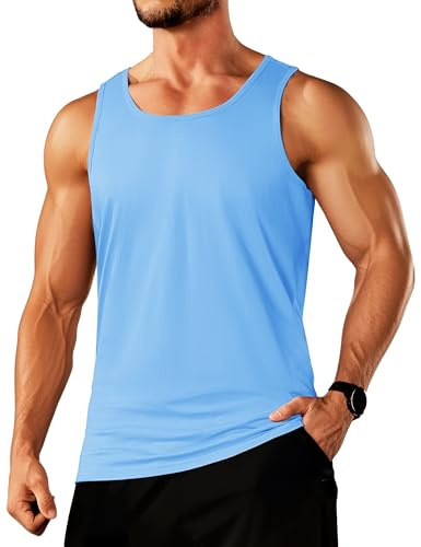 TACVASEN Mens Summer Tank Tops Beach Moisture Wicking Cotton Tank Top Workout Athletic Muscle Sleeveless Shirt Waterfall Blue XL