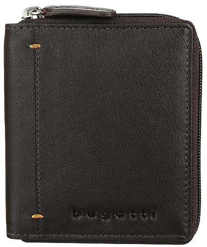 bugatti Punto Stitch 49225102 - Portafoglio con cerniera RFID, in pelle, marrone, taglia unica