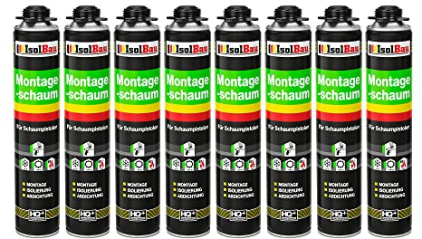 Isolbau - Mousse de construction 8 x 750 ml de mousse polyuréthane monocomposant pour pistolet - Isolation et étanchéité pour l'intérieur et l'extérieur