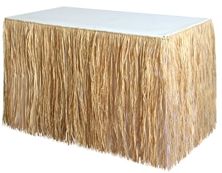 IMIKEYA Hawaiian Table Skirt, Raffia Table Skirt Tropical Tiki Bar Straw Beach Chair DIY Table Skirt Hula Party Table Skirt Hula Skirt Tablecloth Decoration for Hawaiian Party