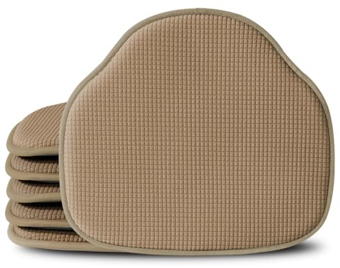 Shinnwa Windsor Chair Cushions 6 Pack, Non Slip Kitchen Seat Cushion, Farmhouse Chair Pads for Dining Room, Set of 6, 17 x 15.5 inches, Brown