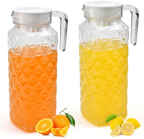 ADERTOS Carafe à Eau en Plastique Transparent 1.1L avec Couvercle et Poignée - Pichet pour Thé Glacé et Jus (Pot de Diamant)