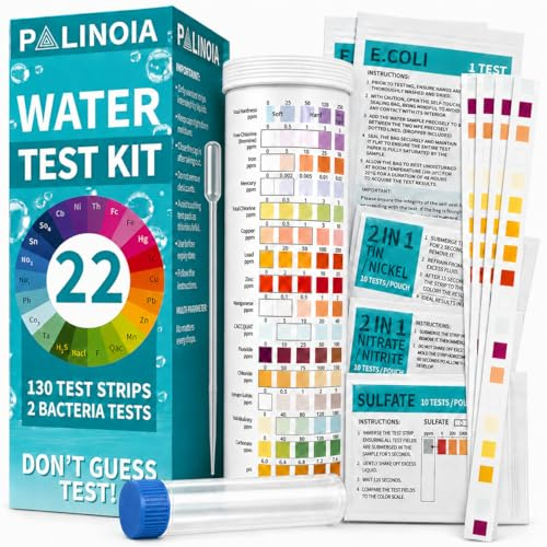 22 in 1 Drinking Water Test Kit 130 Strips - Well, Tap, Home, Swimming Pool, Hot Tub Testing Strip for Flouride, Lead, Hardness, Chlorine, Iron, Copper & More