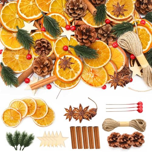 JULBEAR Weihnachtskranz Deko, 141 Stück Potpourri Weihnachten Weihnachtsdeko Adventskranz mit Getrocknete Orangenscheiben Zimtstangen Sternanis Tannenzapfen Juteschnur für Weihnachtskranz