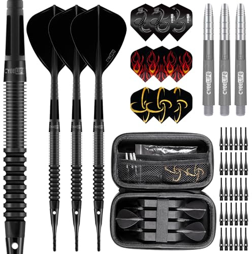CyeeLife Lot de 3 fléchettes avec Pointe en Plastique 90% tungstène 90% tungstène - Lot de 3 fléchettes Professionnelles avec ailettes, tiges et Pointes (Noir) (Noir)