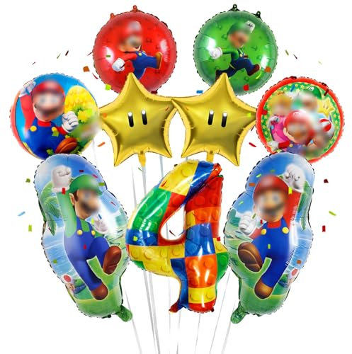 Ainvliya 9pcs Super Foil Balloons - Cartoon Theme Birthday Party Decorations for Kids - Colorful, Character & Star Shaped - Unisex - Kids