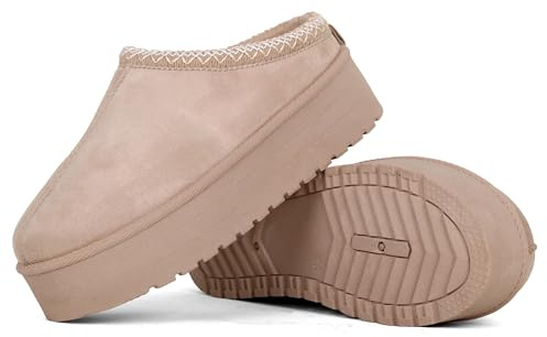 Nexsus Plus Women’s Lightweight Platform Slippers – Memory Foam Suede Slip-On Comfort Shoes for Indoor & Outdoor Wear, Cozy Warm Non-Slip House Slippers Beige