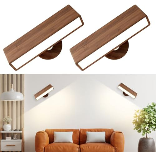 Focenat Lámpara de pared LED, 2 uds. pplique de pared interior, 4000 mAh, lámpara de lectura recargable con control táctil, rotación de 360°, lámpara magnética moderna de pared LED para salón