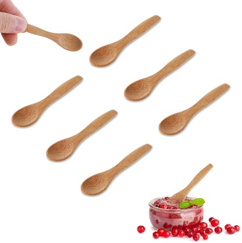 Yuanchu Piccoli cucchiai in legno, 6 cucchiai in legno per mangiare, 8,9 cm, fatti a mano, piccoli cucchiaini in legno per barattoli, zucchero, crema, miele, sale, forniture da cucina