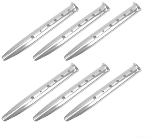Set di 6 picchetti in lega di alluminio, per il campeggio (argento)